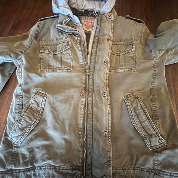 Levi's Men's Cotton Olive Denim Faux Shearling Utility Field Jacket, Size Large - Picture 9 of 16